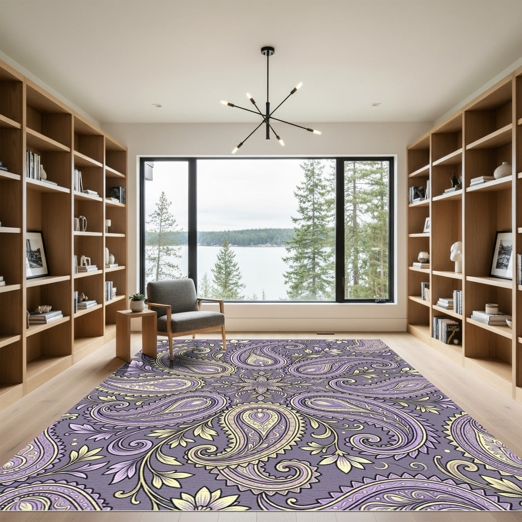 Lavender Yellow Paisley Floral Medallion Rug