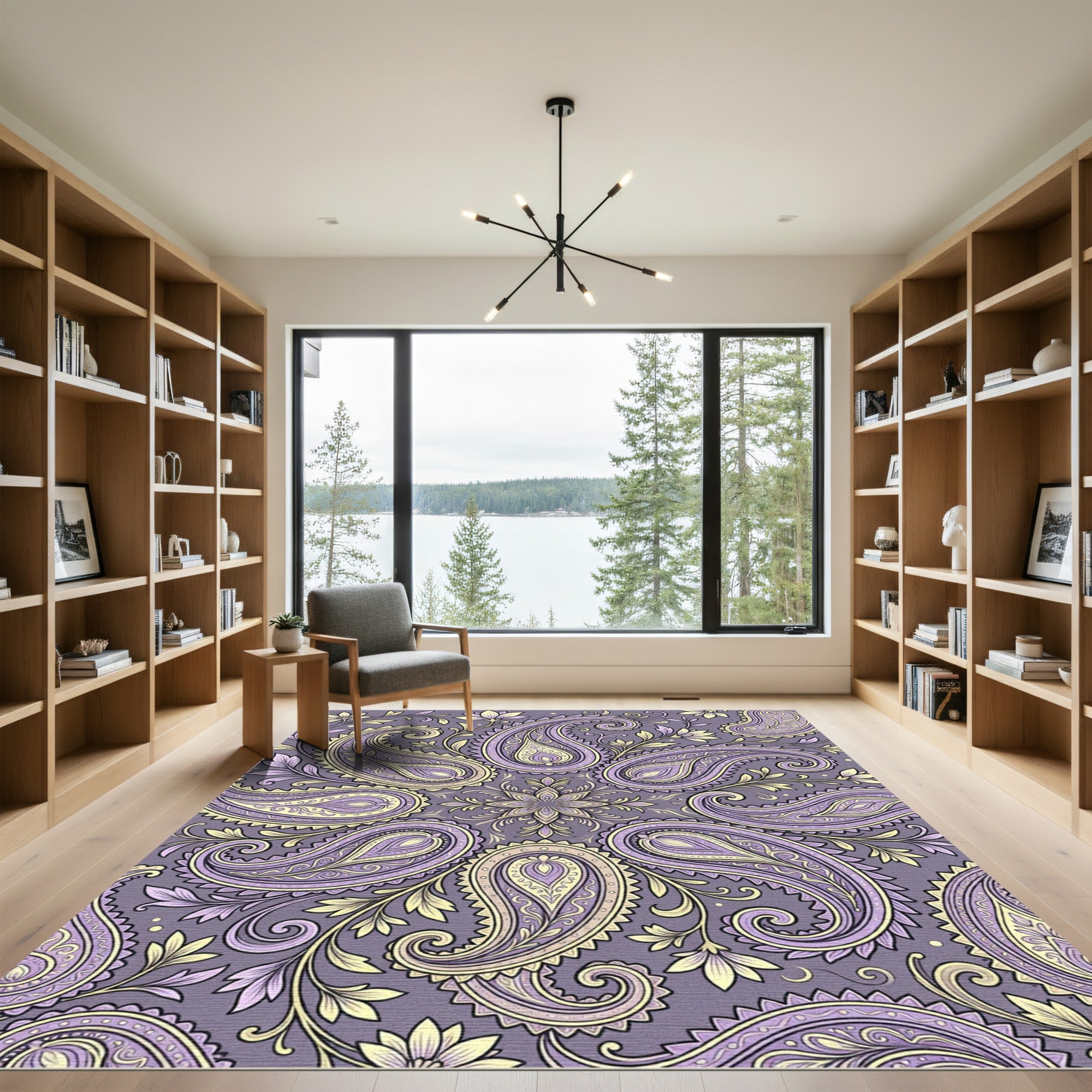 Lavender Yellow Paisley Floral Medallion Rug