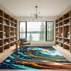 Vibrant Orange and Teal Abstract Wave Rug