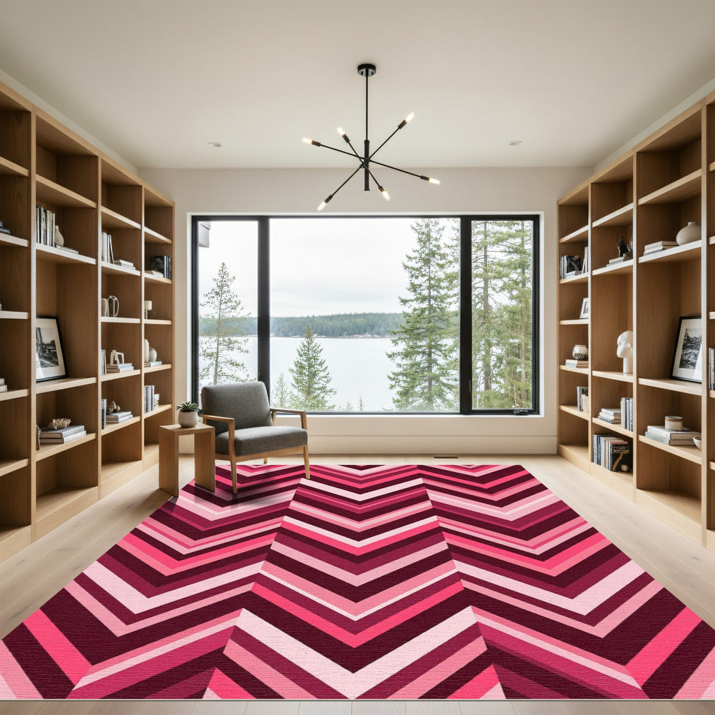 Pink Chevron Geometric Stripes Rug