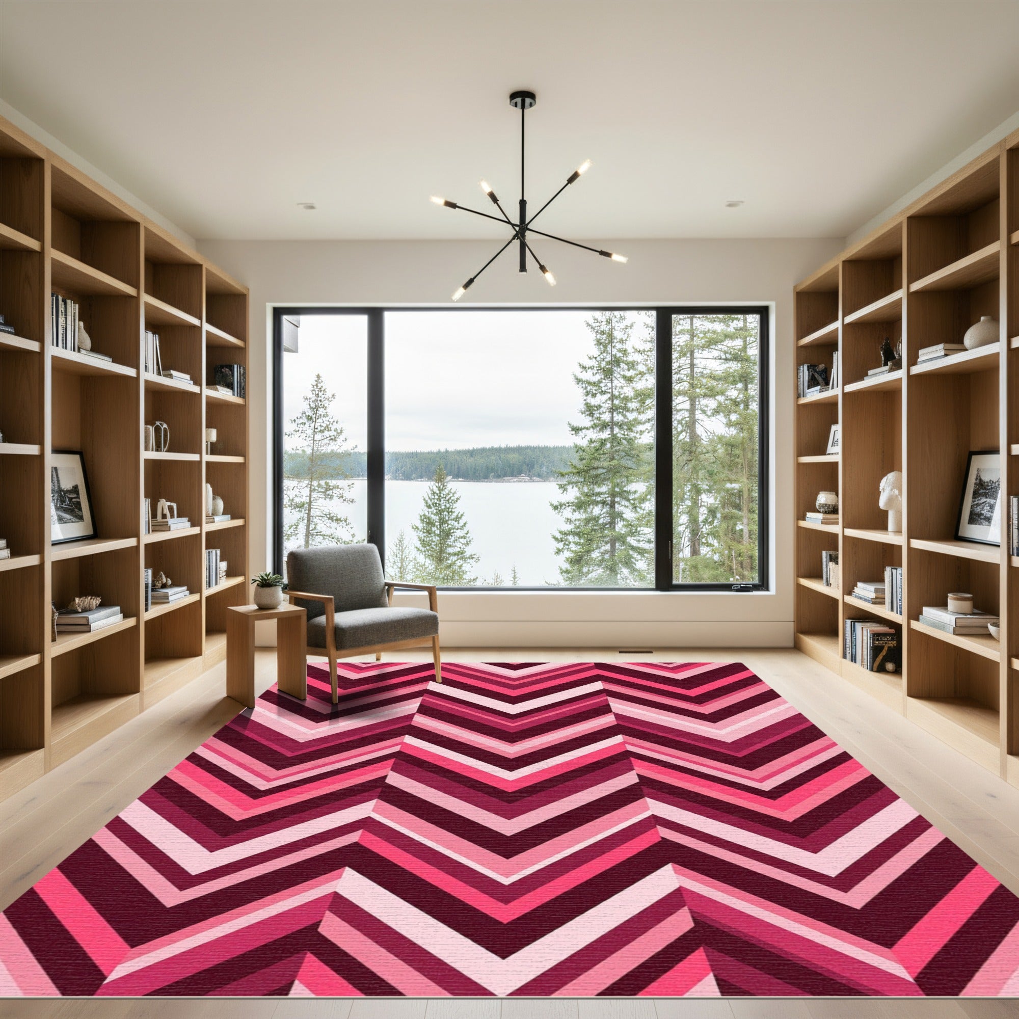Pink Chevron Geometric Stripes Rug