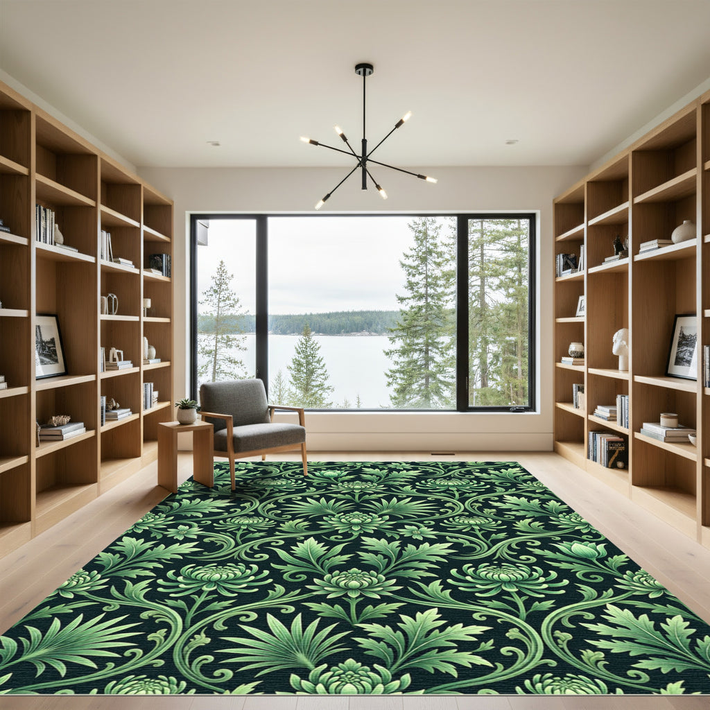 Lush Green Floral Vine Rug