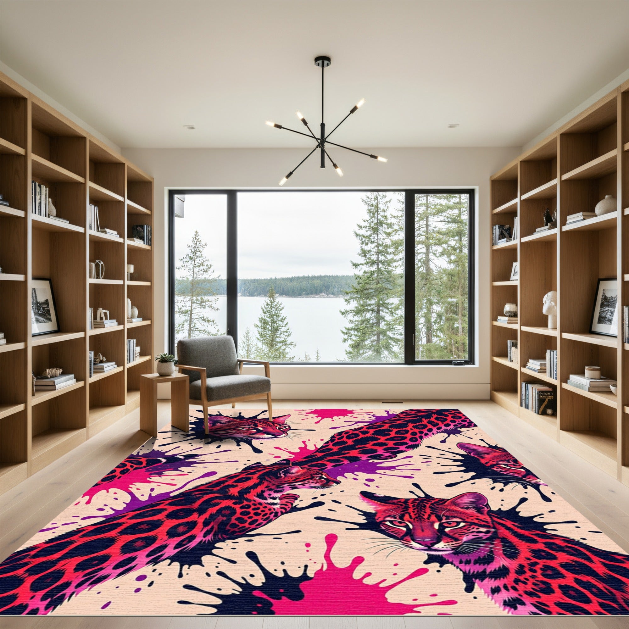 Vibrant Red Leopard Splatter Collage Rug