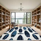 Minimalist Navy Blue Surfboard Illustration Rug