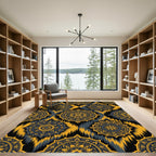 Golden Yellow Medallion Dark Tribal Rug