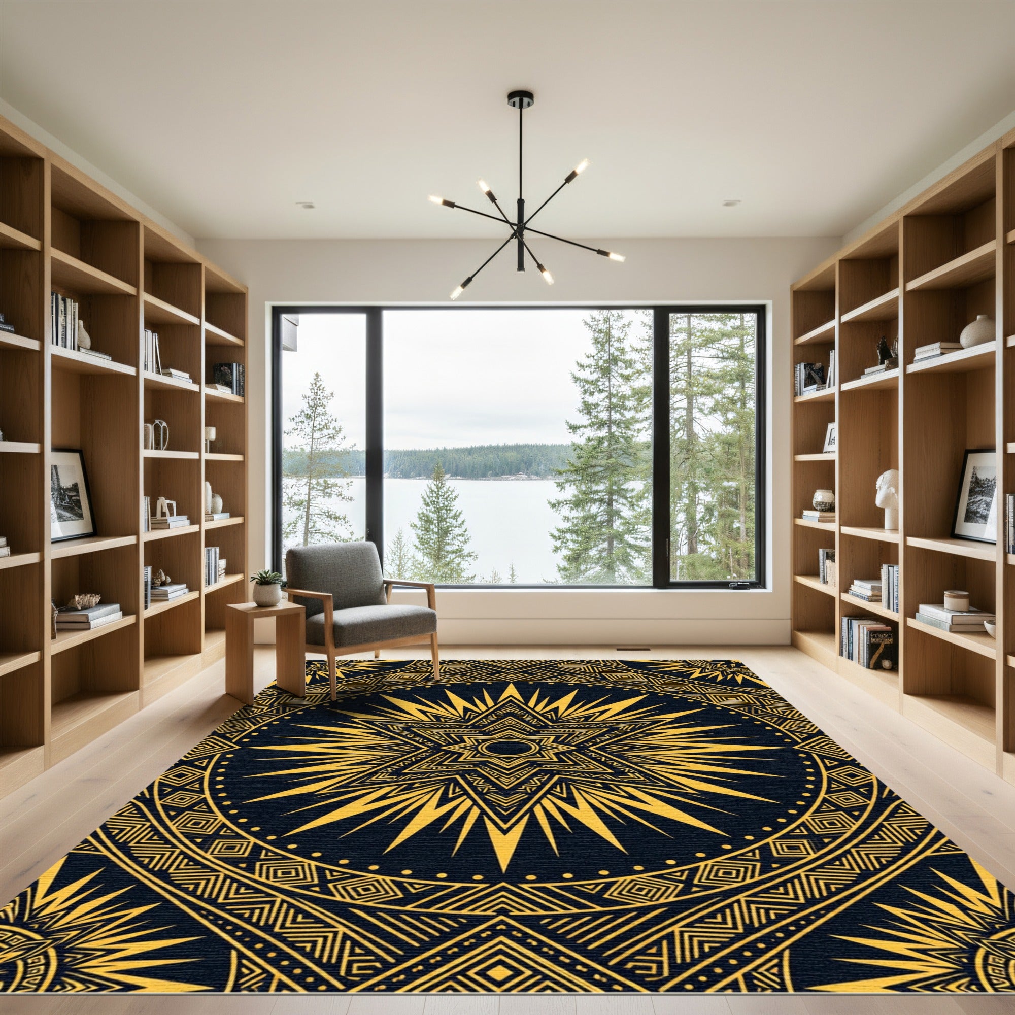 Golden Celestial Star Geometric Art Rug