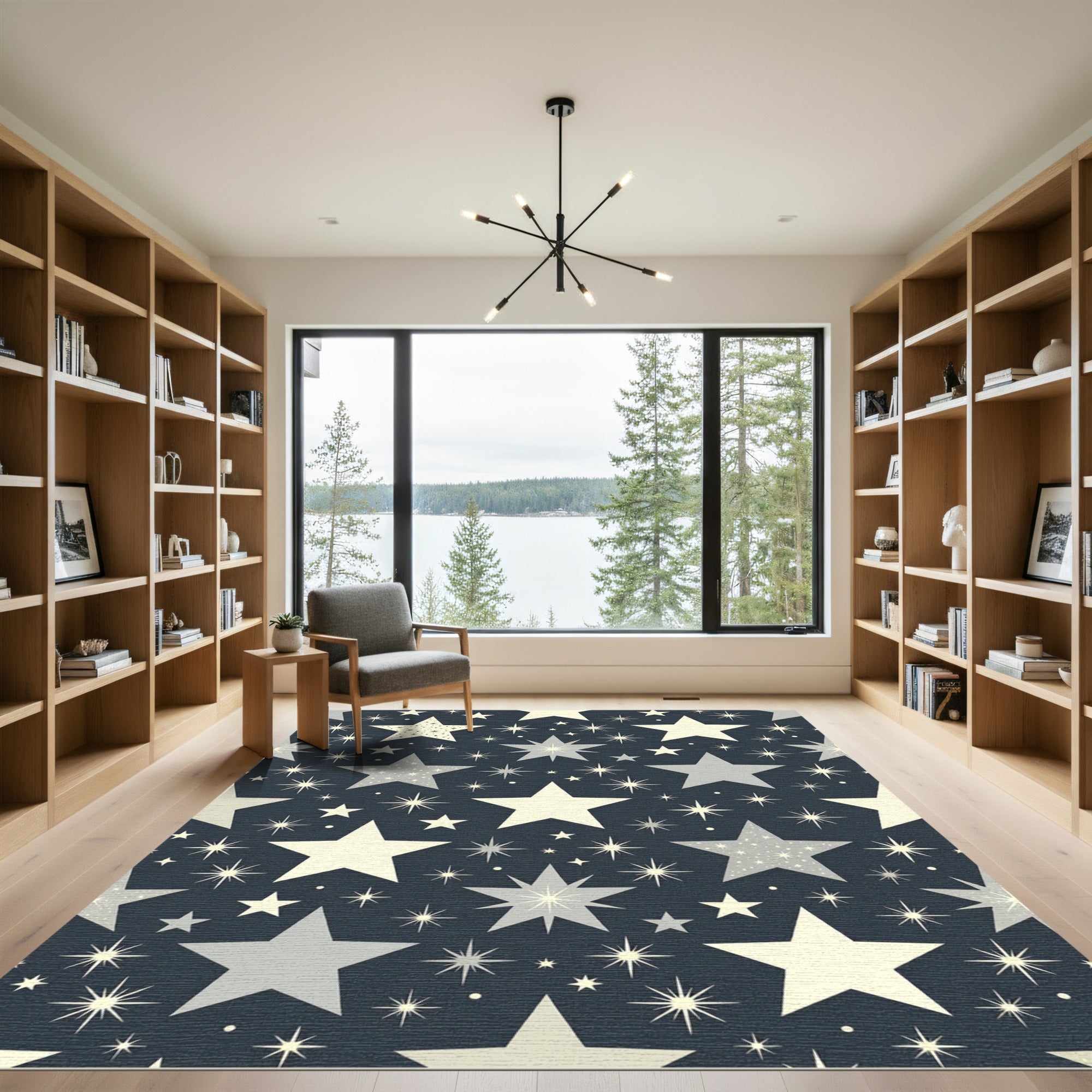 Deep Blue Celestial Starburst Collection Rug