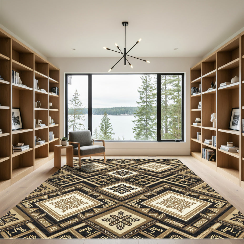Earthy Geometric Diamond Medallion Rug
