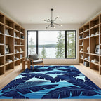 Deep Blue Tropical Leaf Water Vista Rug
