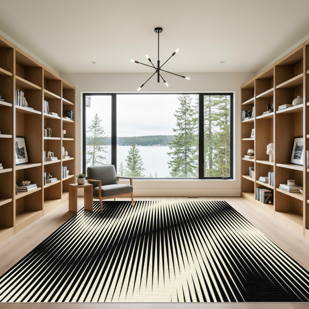 Monochromatic Vertical Linear Abstract Art Rug