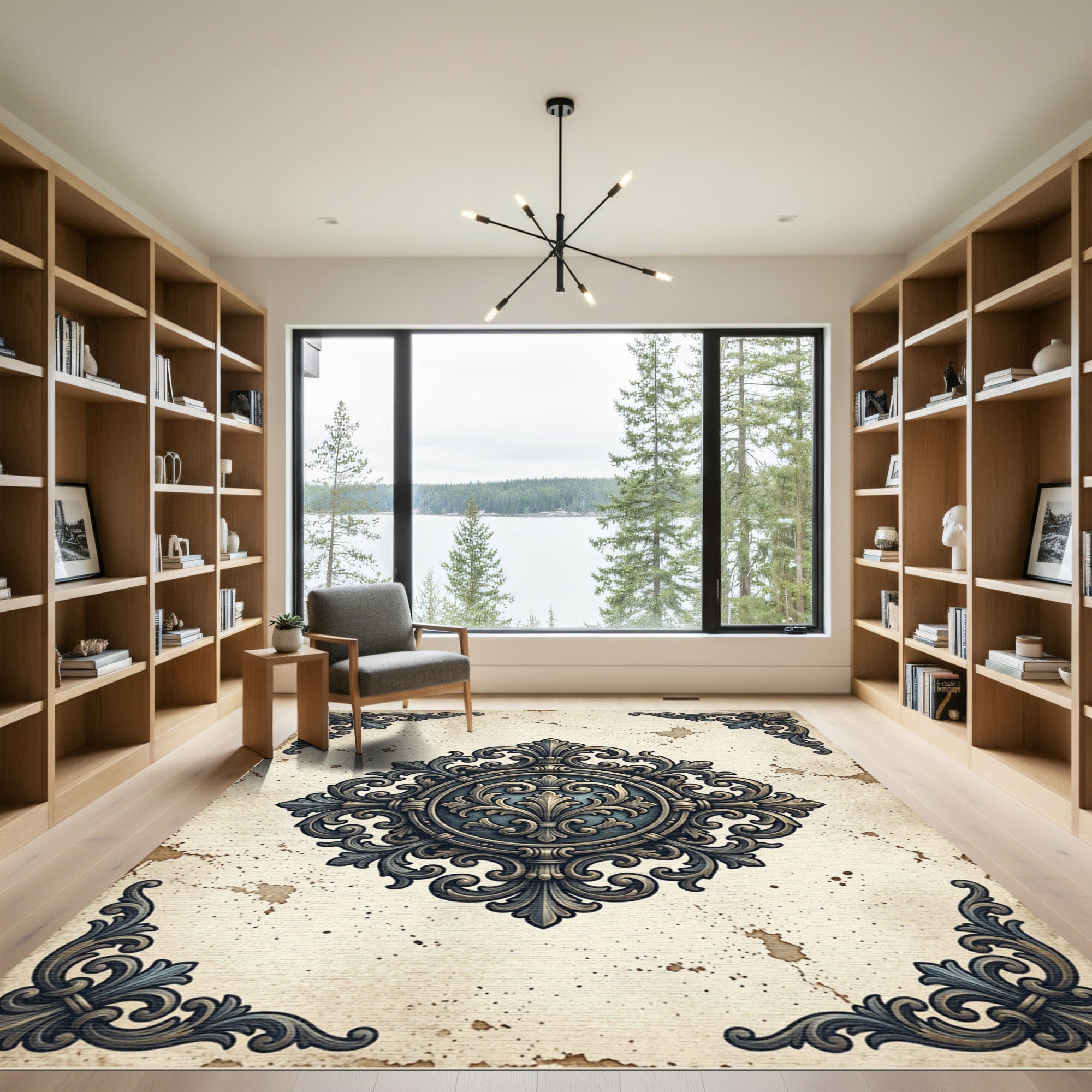 Ornate Bronze Filigree Damask Medallion Rug