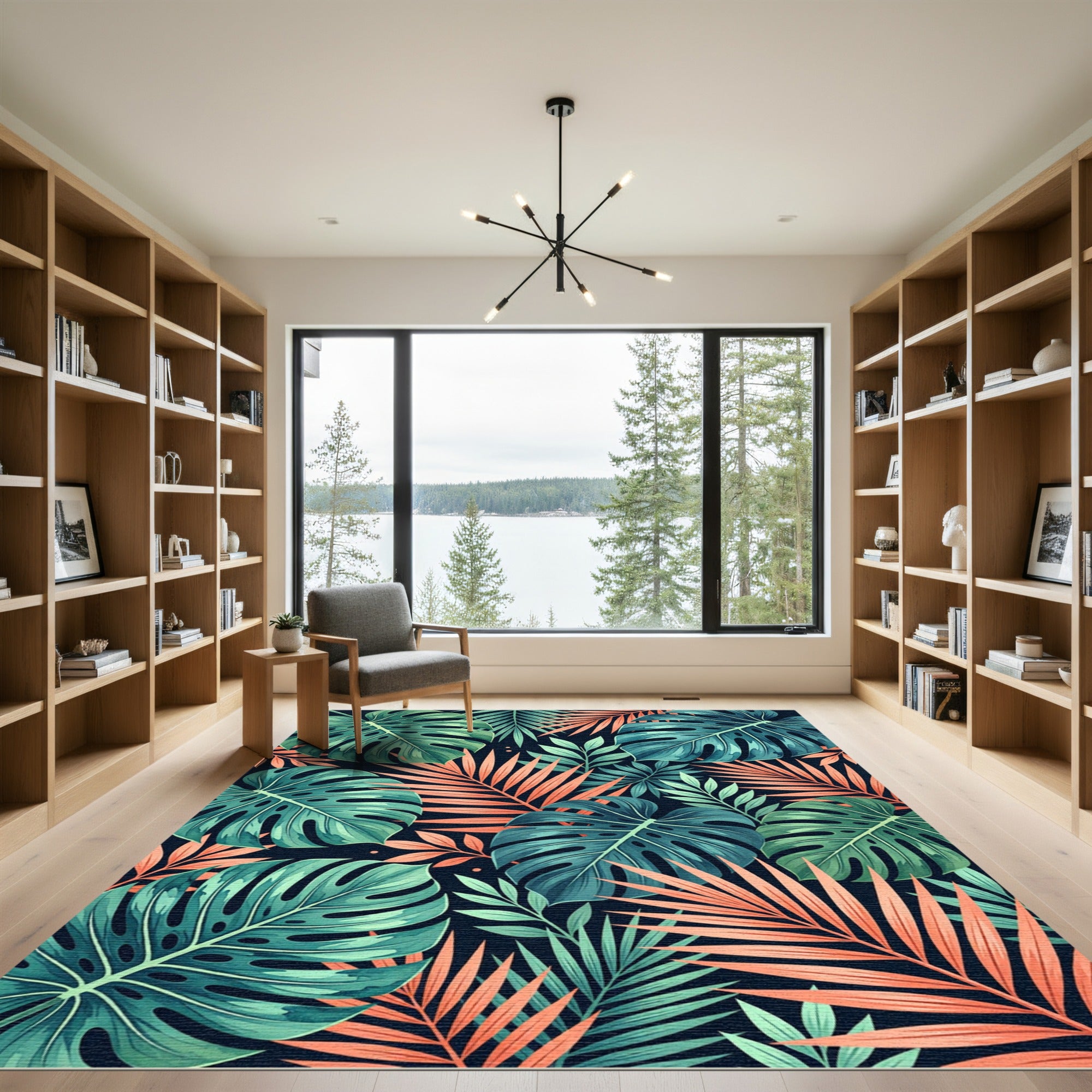 Tropical Monstera Palm Leaf Collage Rug