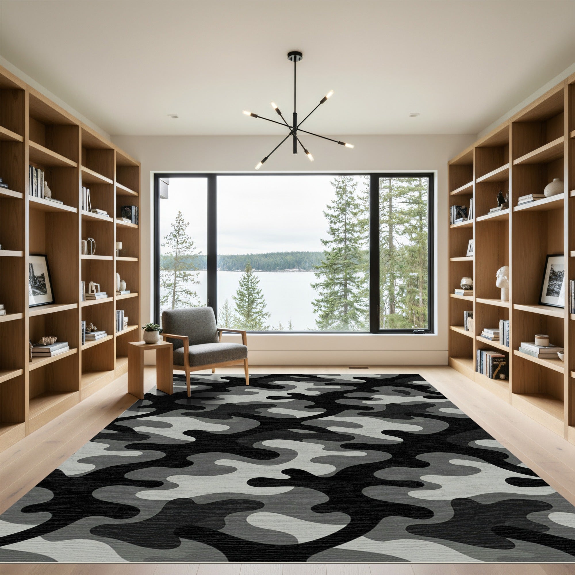 Monochrome Urban Camouflage Abstract Art Rug