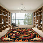 Fiery Crimson Phoenix Radiant Gold Clouds Rug