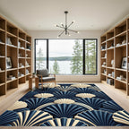 Art Deco Navy Cream Shell Wave Rug