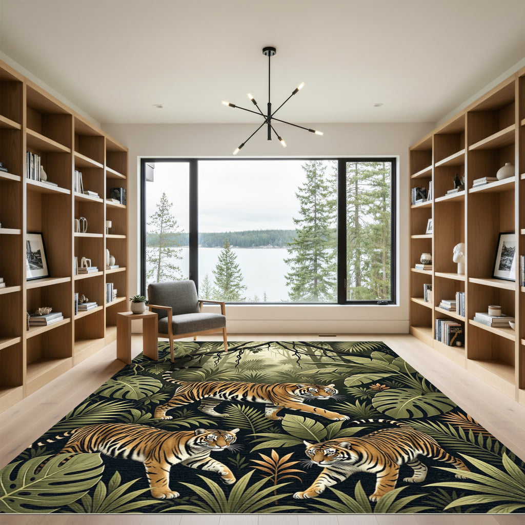 Vibrant Tiger Jungle Foliage Art Rug