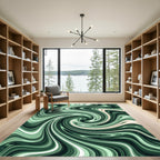 Earthy Green Swirl Abstract Rug