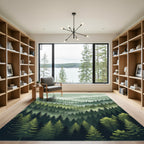 Misty Evergreen Forest Scene Rug