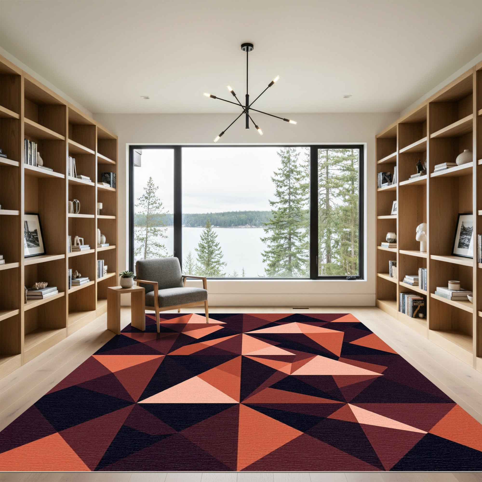 Geometric Ochre and Charcoal Triangular Rug