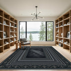 Dark Gray Floral Bordered Rectangles Rug