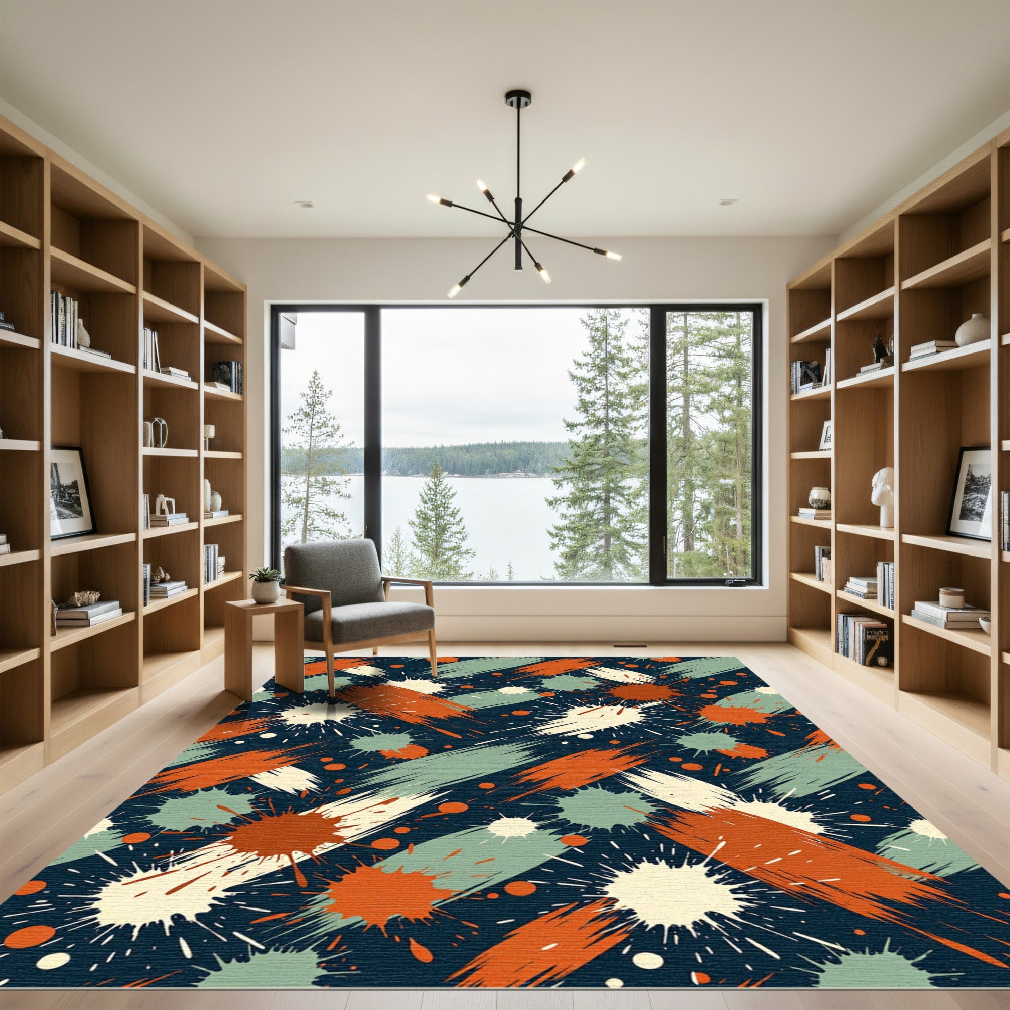 Abstract Burnt Orange Sage Splatter Rug