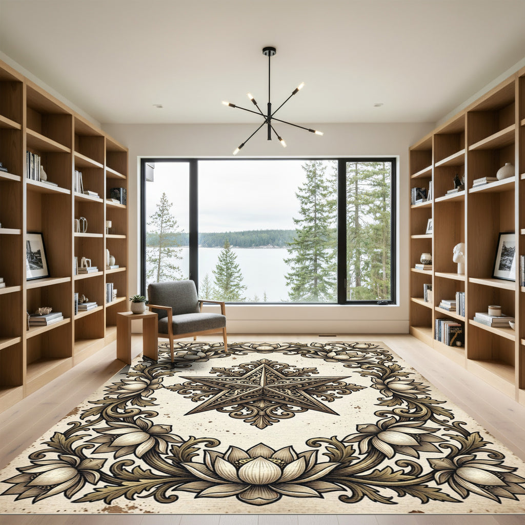 Ornate Bronze Lotus Star Medallion Rug