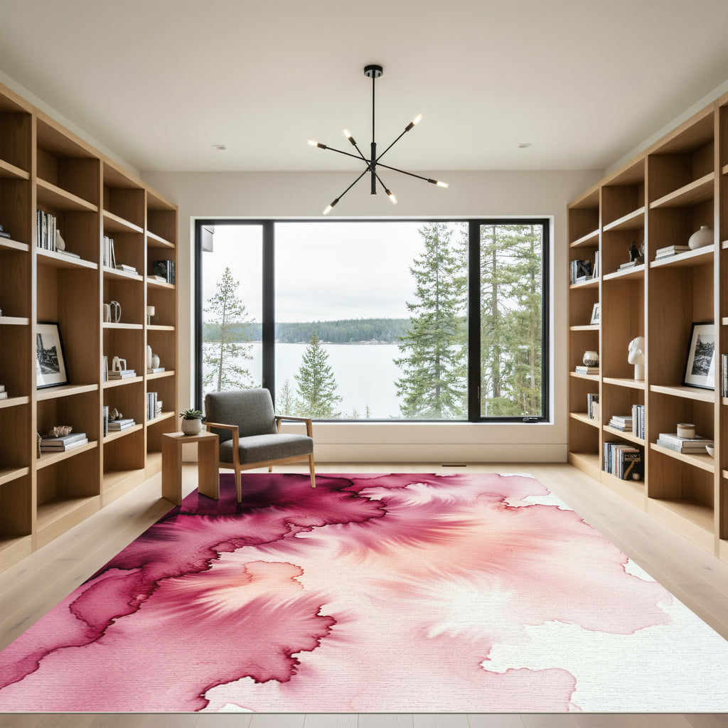 Ethereal Burgundy Ink Wash Abstract Gradient Rug