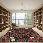 Ornate Heart Shaped Floral Jewel Tapestry Rug