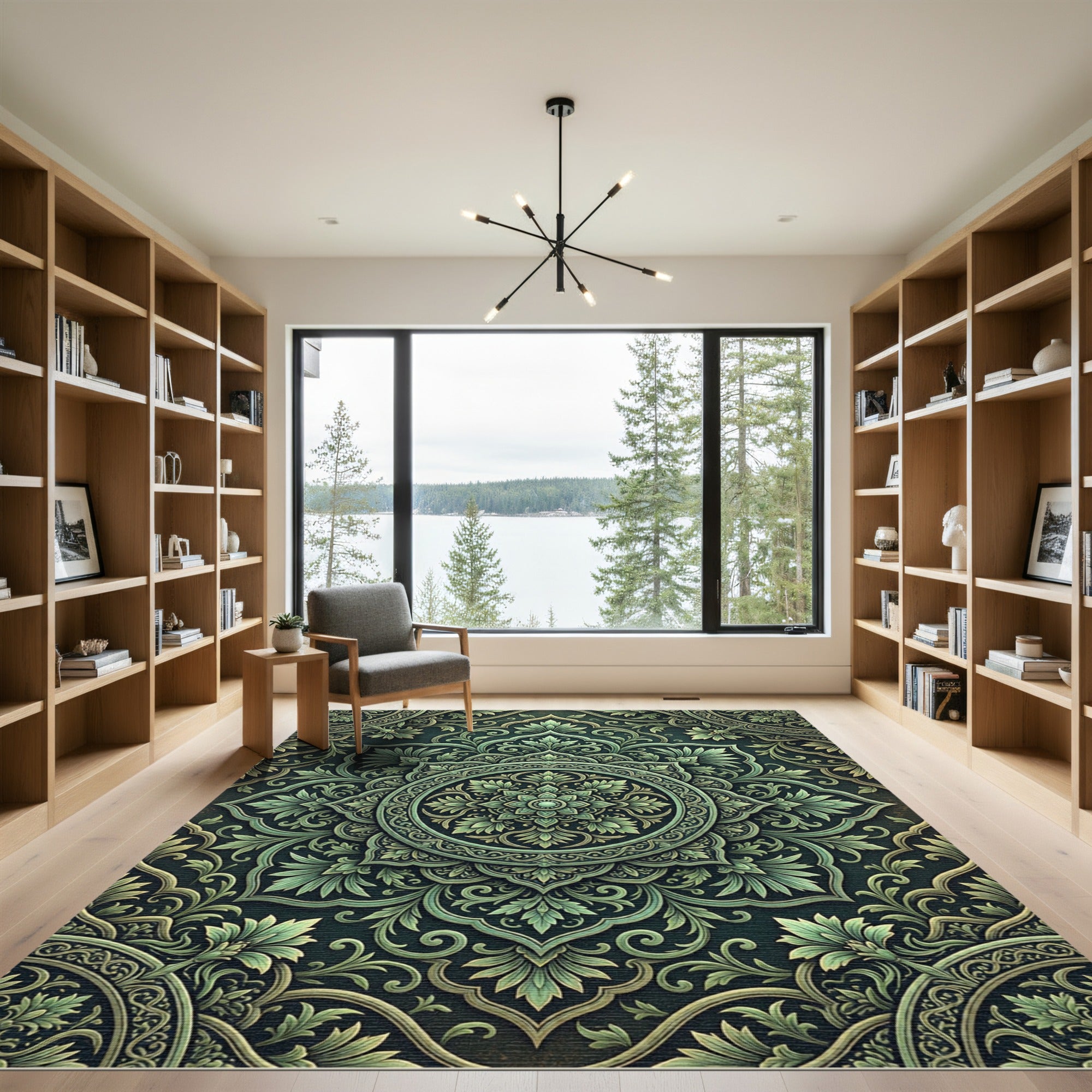 Emerald Green Floral Mandala Rug