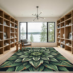 Embroidered Emerald Leaf Botanical Mandala Rug