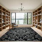 Classic Black Floral Scroll Rug