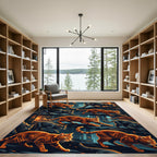 Feline City Night Orange Black Cats Rug