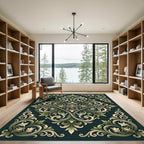 Sage Green Baroque Damask Scroll Rug