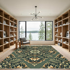 Rich Emerald Floral Acanthus Scroll Rug