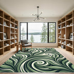 Earthy Sage Botanical Swirl Leaf Rug