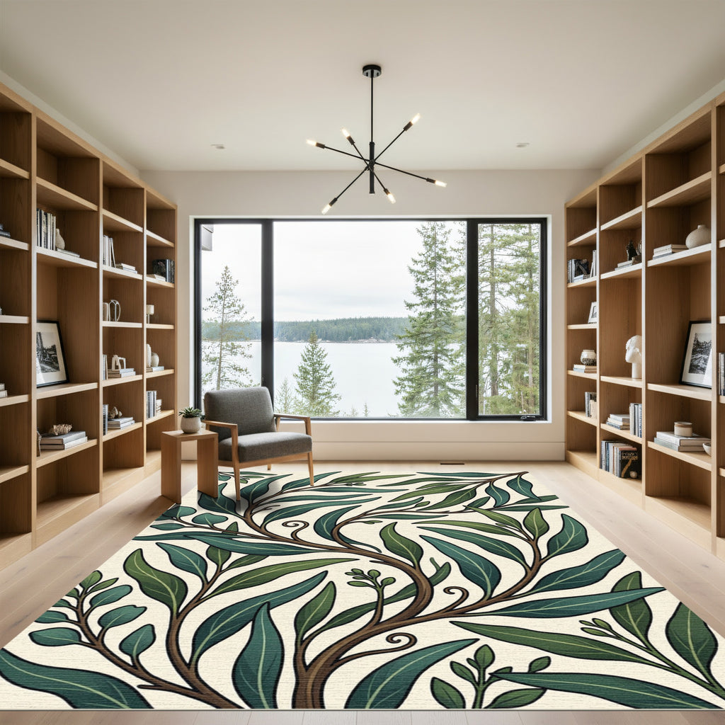 Lush Green Eucalyptus Botanical Foliage Rug