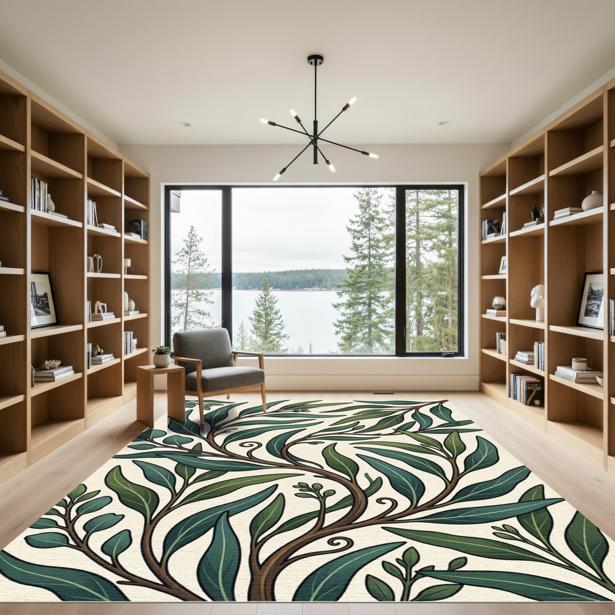 Lush Green Eucalyptus Botanical Foliage Rug