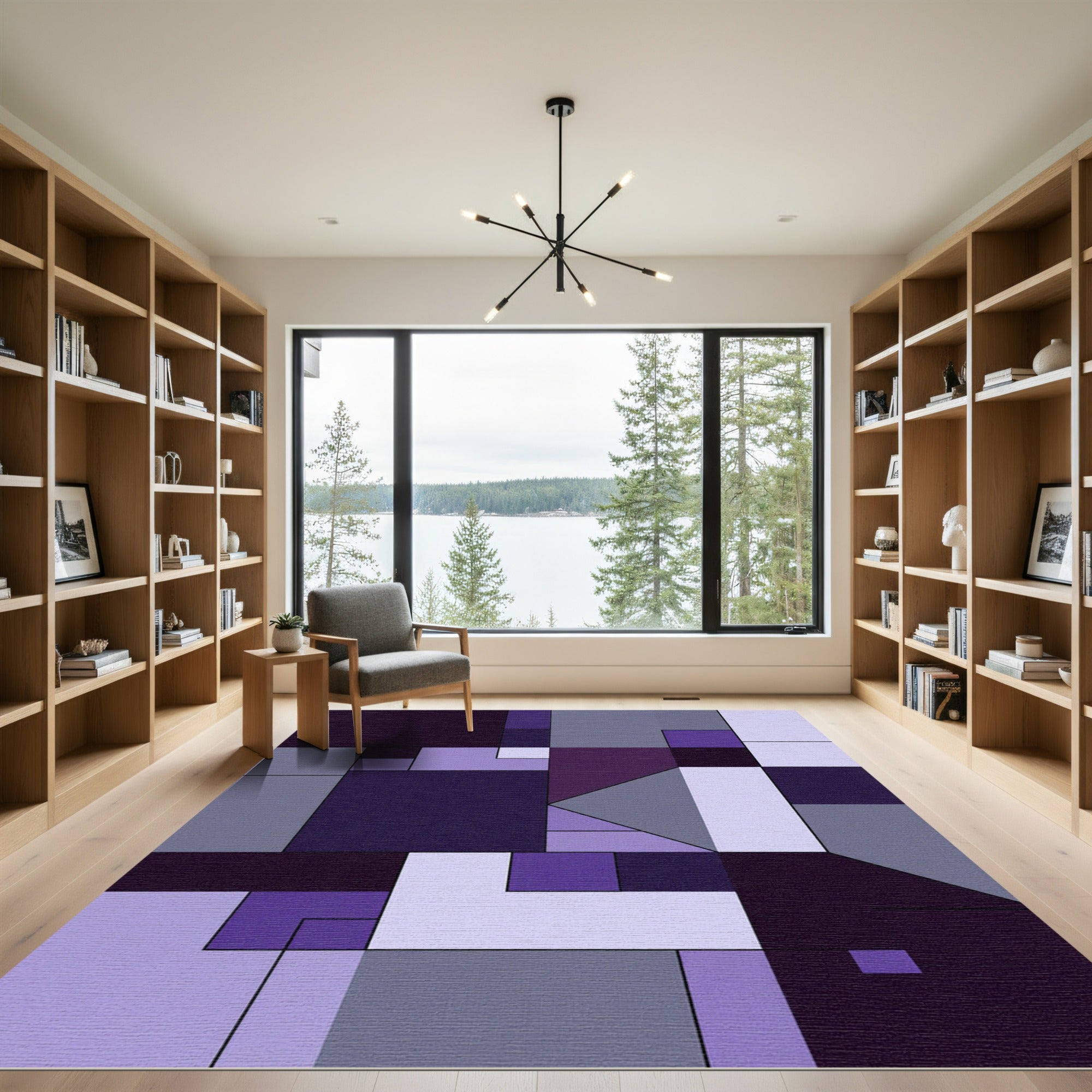 Modern Purple Geometric Color Block Rug