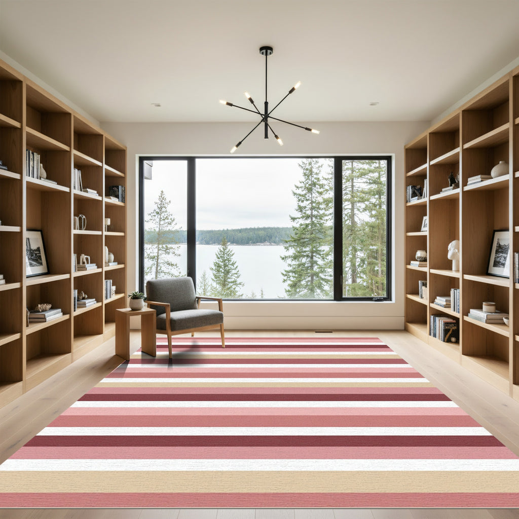 Rose Gold Cream Striped Bands Rug