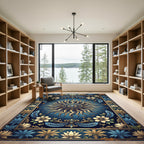 Celestial Golden Sun Blue Floral Medallion Rug