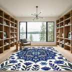 Navy Blue Fish Floral Medallion Rug