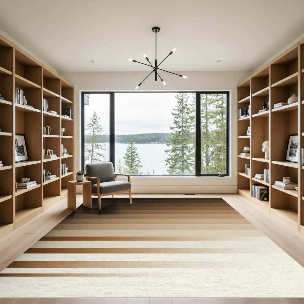 Minimalist Horizontal Brown Gradient Stripe Rug