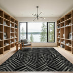 Charcoal Herringbone Weave Geometric Texture Rug