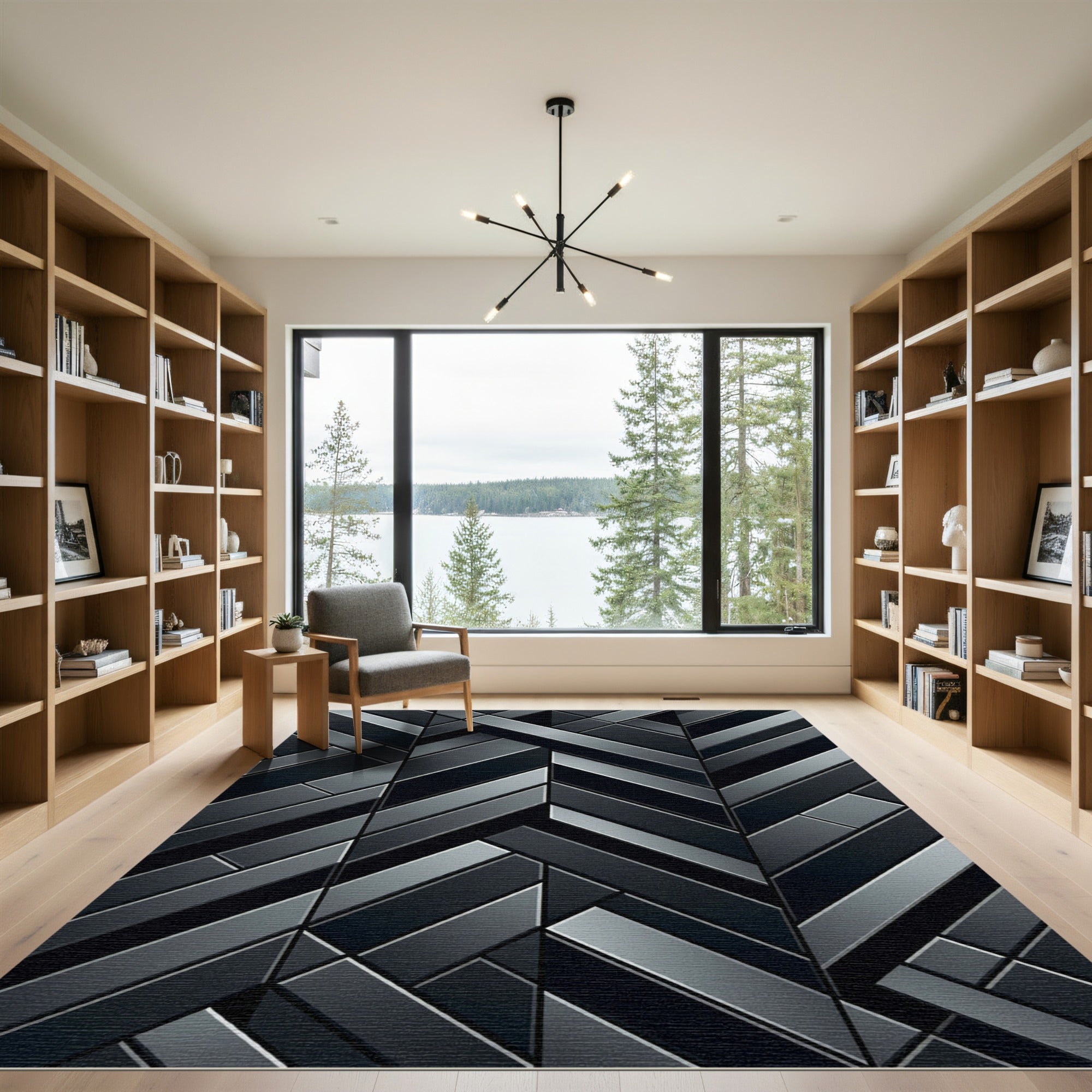 Dark Gray Geometric Interlocking Chevron Rug