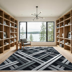 Modern Linear Metallic Crosshatch Gray Rug