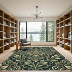 Elegant Olive Green Damask Floral Scroll Rug
