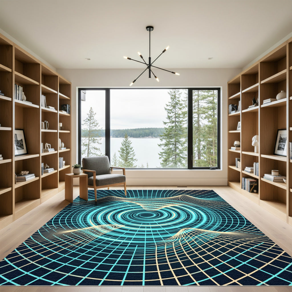 Abstract Cyan Vortex Grid Wave Rug