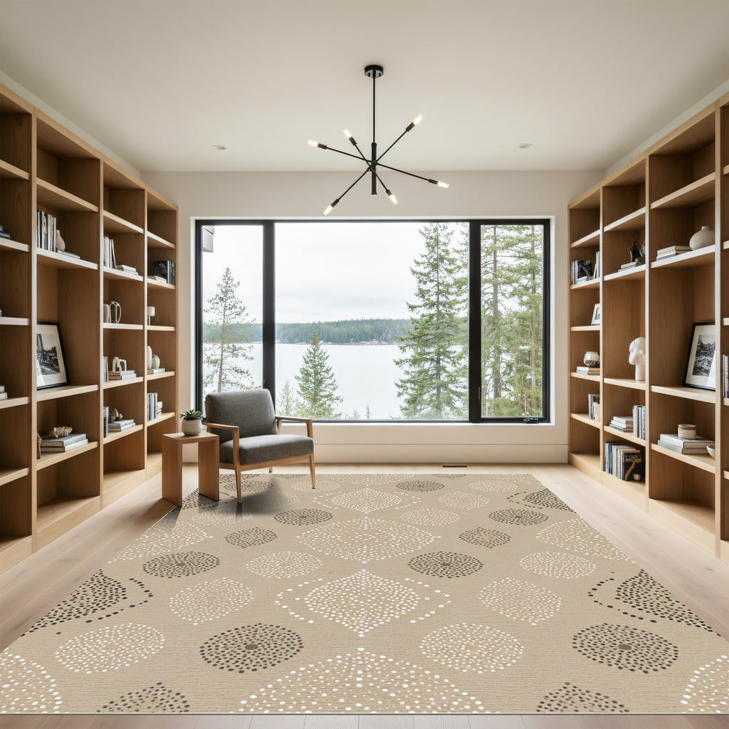 Neutral Contemporary Dotted Medallion Rug