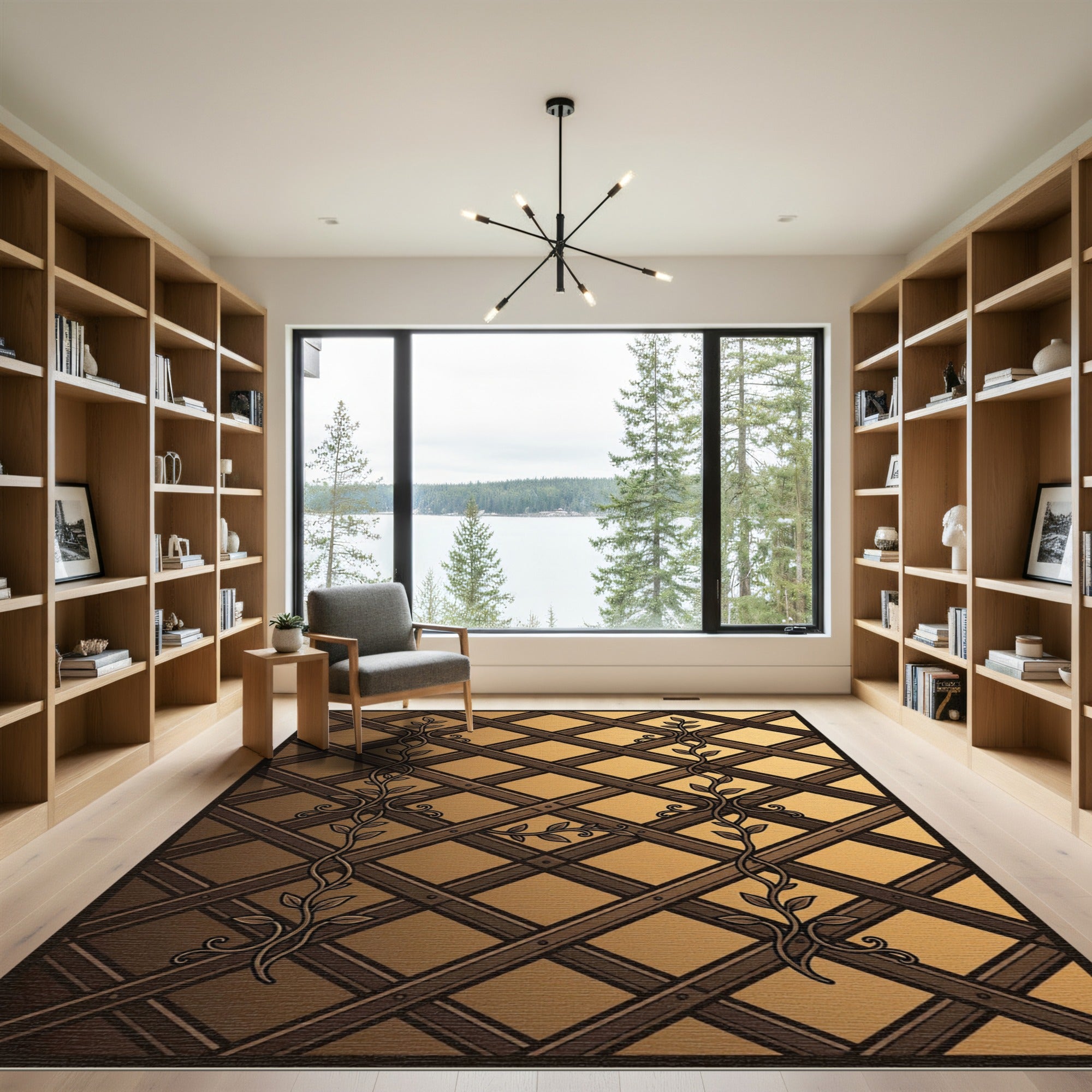 Brown Lattice Vine Medallion Rug
