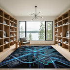 Cyber Circuit Blue Neon Grid Rug